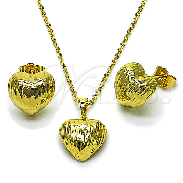 Juego de Arete y Dije de Adulto 10.379.0101 Oro Laminado, Diseño de Corazón, Diamantado, Tono Dorado