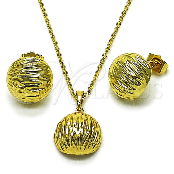 Juego de Arete y Dije de Adulto 10.379.0102 Oro Laminado, Diseño de Bola, Diamantado, Tono Dorado