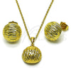 Juego de Arete y Dije de Adulto 10.379.0102 Oro Laminado, Diseño de Bola, Diamantado, Tono Dorado