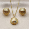 Juego de Arete y Dije de Adulto 10.379.0103 Oro Laminado, Diseño de Bola, Diamantado, Tono Dorado