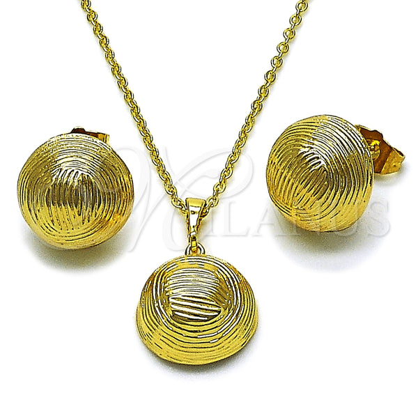 Juego de Arete y Dije de Adulto 10.379.0103 Oro Laminado, Diseño de Bola, Diamantado, Tono Dorado