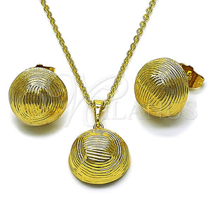 Juego de Arete y Dije de Adulto 10.379.0103 Oro Laminado, Diseño de Bola, Diamantado, Tono Dorado