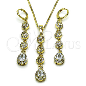 Juego de Arete y Dije de Adulto 10.323.0001 Oro Laminado, Diseño de Cluster y Gota, con Blanca Zirconia Cubica, Pulido, Tono Dorado