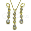 Juego de Arete y Dije de Adulto 10.323.0001 Oro Laminado, Diseño de Cluster y Gota, con Blanca Zirconia Cubica, Pulido, Tono Dorado