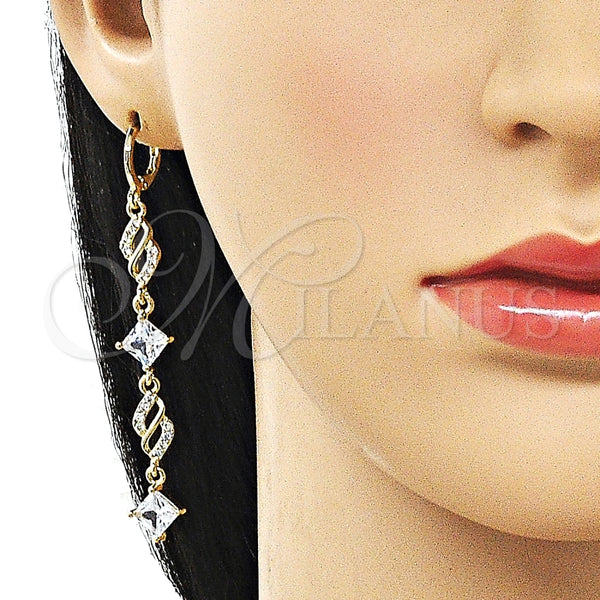 Arete Largo 02.323.0112 Oro Laminado, con Blanca Zirconia Cubica, Pulido, Tono Dorado