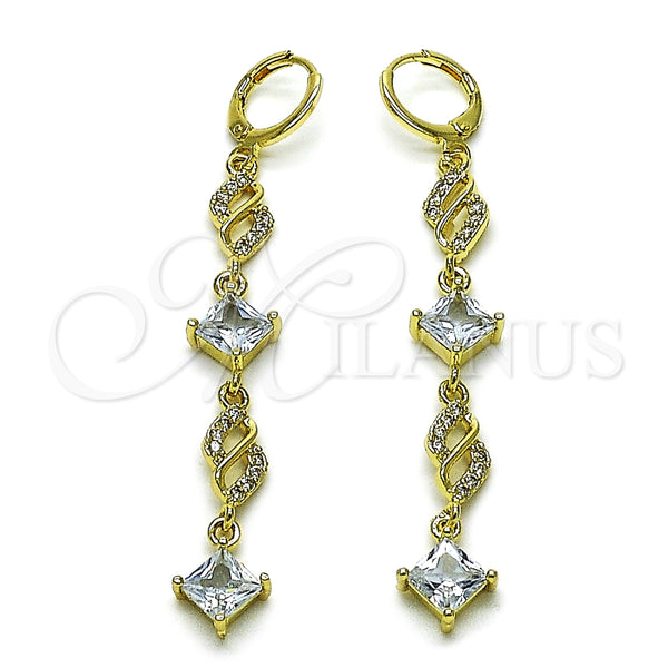 Arete Largo 02.323.0112 Oro Laminado, con Blanca Zirconia Cubica, Pulido, Tono Dorado