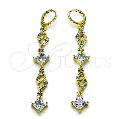 Arete Largo 02.323.0112 Oro Laminado, con Blanca Zirconia Cubica, Pulido, Tono Dorado