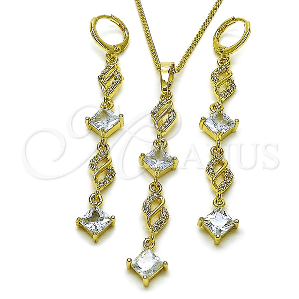 Juego de Arete y Dije de Adulto 10.323.0002 Oro Laminado, con Blanca Zirconia Cubica, Pulido, Tono Dorado