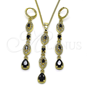 Juego de Arete y Dije de Adulto 10.323.0004 Oro Laminado, Diseño de Gota y Cluster, con Negro and Blanca Zirconia Cubica, Pulido, Tono Dorado