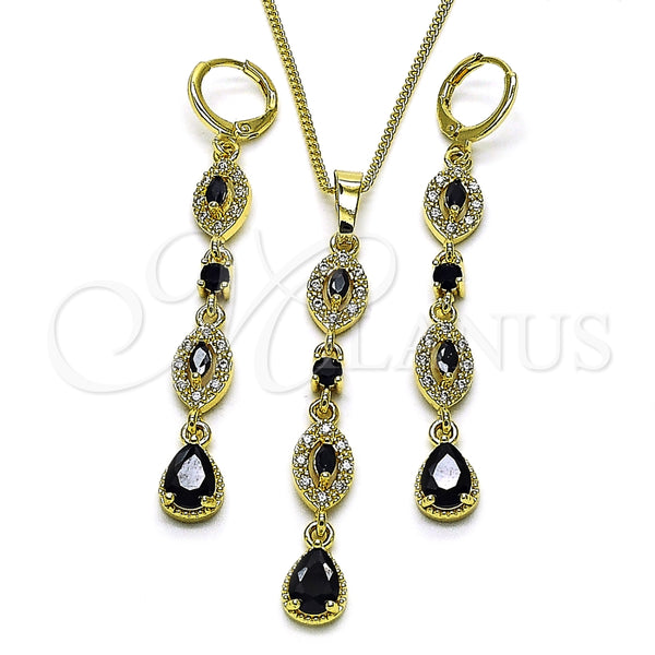 Juego de Arete y Dije de Adulto 10.323.0004 Oro Laminado, Diseño de Gota y Cluster, con Negro and Blanca Zirconia Cubica, Pulido, Tono Dorado