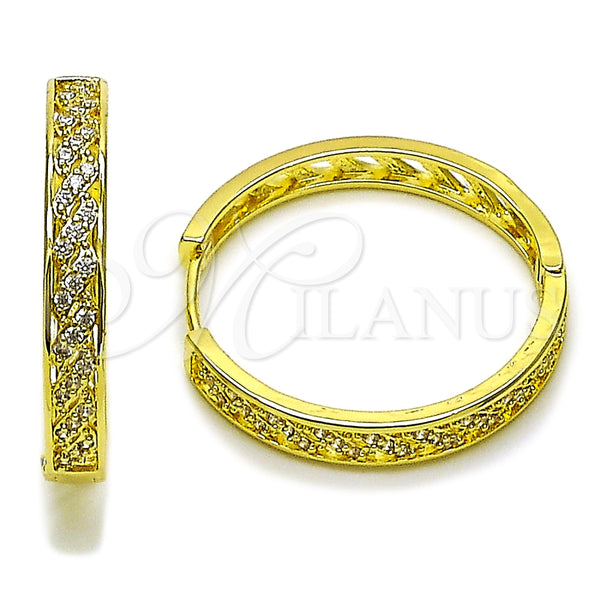 Argolla Huggie 02.237.0036.30 Oro Laminado, Diseño de Torcido, con Blanca Zirconia Cubica, Pulido, Tono Dorado