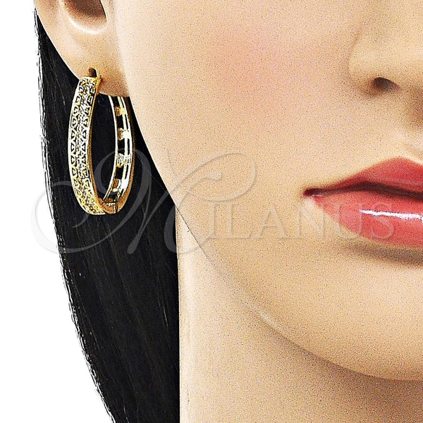 Argolla Huggie 02.237.0037.30 Oro Laminado, Diseño de File, con Blanca Micro Pave, Pulido, Tono Dorado