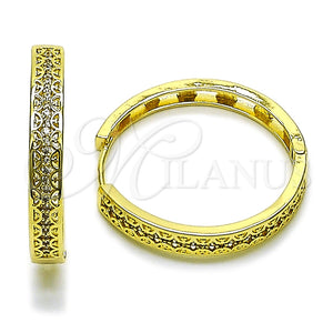 Argolla Huggie 02.237.0037.30 Oro Laminado, Diseño de File, con Blanca Micro Pave, Pulido, Tono Dorado