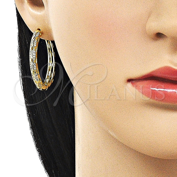 Argolla Huggie 02.237.0038.35 Oro Laminado, con Blanca Micro Pave, Pulido, Tono Dorado