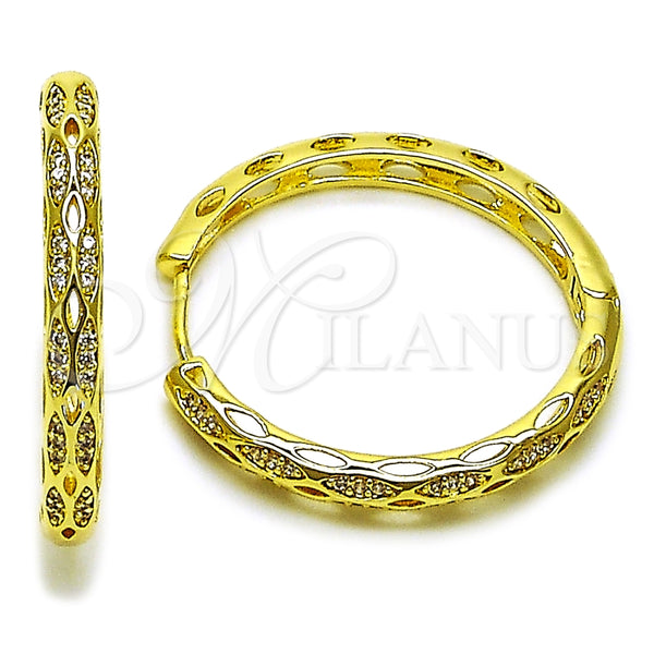 Argolla Huggie 02.237.0038.35 Oro Laminado, con Blanca Micro Pave, Pulido, Tono Dorado