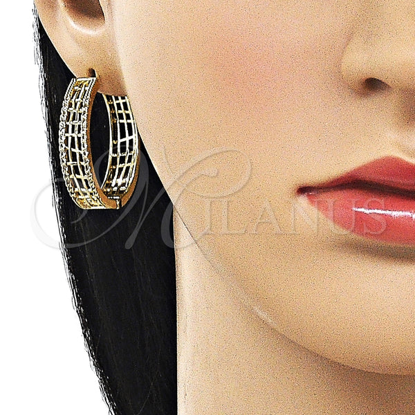 Argolla Huggie 02.237.0040.30 Oro Laminado, Diseño de File, con Blanca Micro Pave, Pulido, Tono Dorado