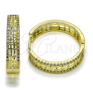 Argolla Huggie 02.237.0040.30 Oro Laminado, Diseño de File, con Blanca Micro Pave, Pulido, Tono Dorado