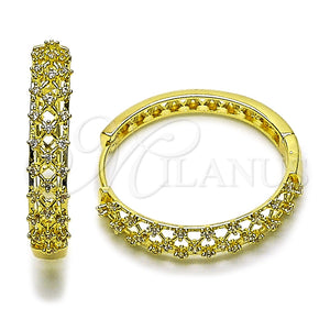 Argolla Huggie 02.204.0064.30 Oro Laminado, Diseño de File, con Blanca Zirconia Cubica, Pulido, Tono Dorado