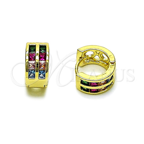 Argolla Huggie 02.237.0043.15 Oro Laminado, con Multicolor Zirconia Cubica, Pulido, Tono Dorado