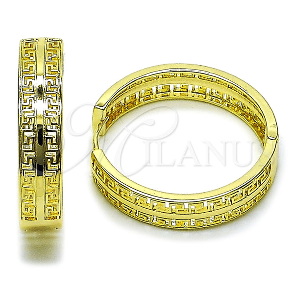 Argolla Huggie 02.237.0044.35 Oro Laminado, Diseño de Llave Griega, Pulido, Tono Dorado