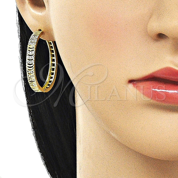 Argolla Huggie 02.237.0051.35 Oro Laminado, con Blanca Micro Pave, Pulido, Tono Dorado