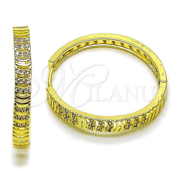 Argolla Huggie 02.237.0051.35 Oro Laminado, con Blanca Micro Pave, Pulido, Tono Dorado