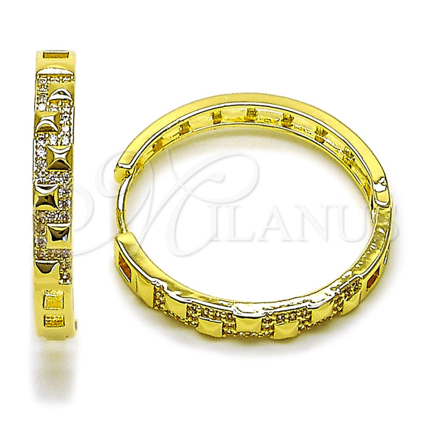 Argolla Huggie 02.237.0052.30 Oro Laminado, con Blanca Micro Pave, Pulido, Tono Dorado