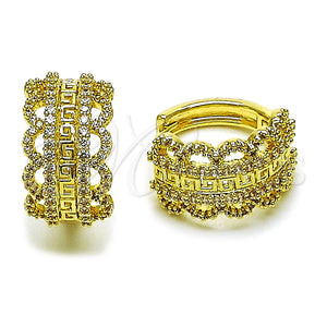Argolla Huggie 02.266.0061.20 Oro Laminado, Diseño de Llave Griega, con Blanca Zirconia Cubica, Pulido, Tono Dorado