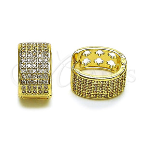 Argolla Huggie 02.266.0076.14 Oro Laminado, Diseño de Trébol de Cuatro Hojas, con Blanca Zirconia Cubica, Pulido, Tono Dorado