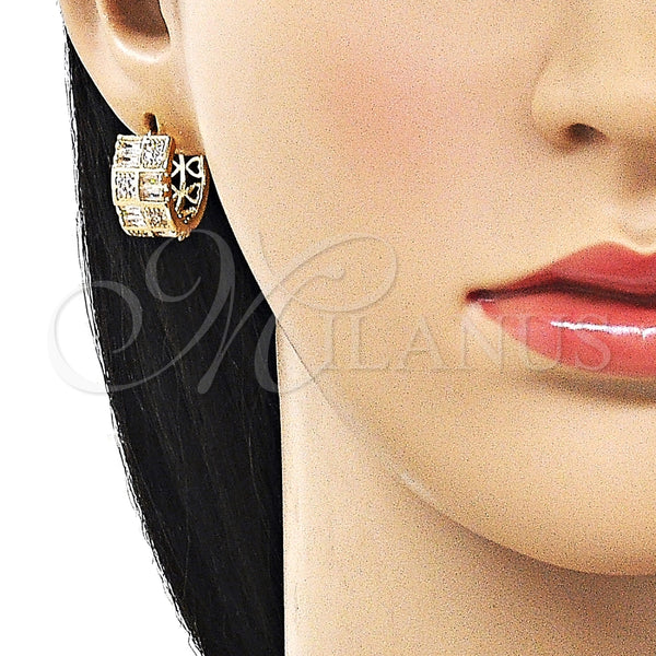 Argolla Huggie 02.283.0356.18 Oro Laminado, Diseño de Baguette, con Blanca Zirconia Cubica, Pulido, Tono Dorado