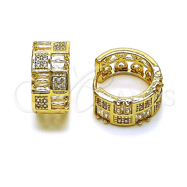 Argolla Huggie 02.283.0356.18 Oro Laminado, Diseño de Baguette, con Blanca Zirconia Cubica, Pulido, Tono Dorado