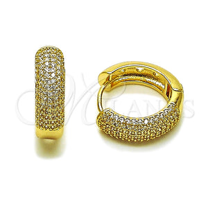 Argolla Huggie 02.283.0366.20 Oro Laminado, con Micro Pave Blanca, Pulido, Tono Dorado