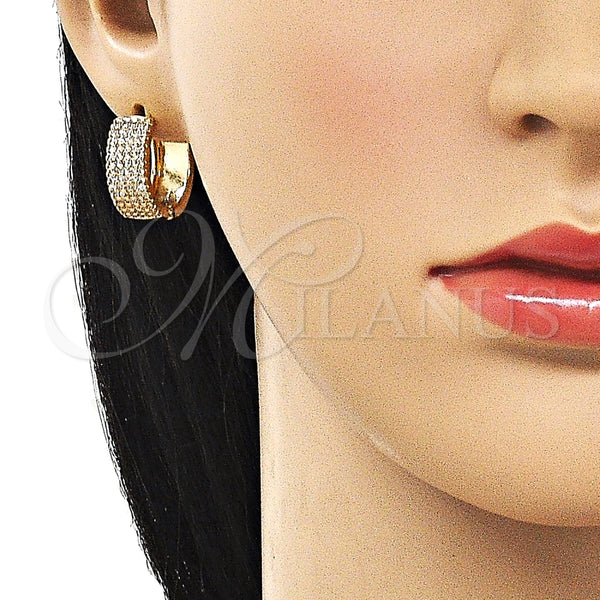 Argolla Huggie 02.283.0370.20 Oro Laminado, con Blanca Micro Pave, Pulido, Tono Dorado