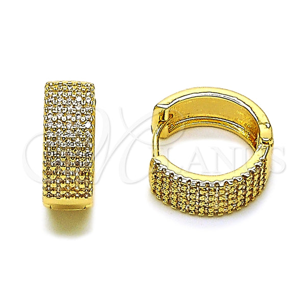 Argolla Huggie 02.283.0370.20 Oro Laminado, con Blanca Micro Pave, Pulido, Tono Dorado