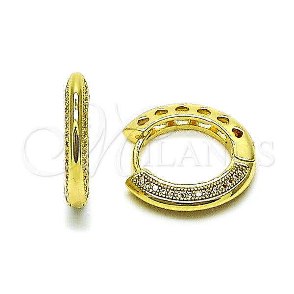Argolla Huggie 02.283.0371.20 Oro Laminado, Diseño de Corazón, con Blanca Micro Pave, Pulido, Tono Dorado