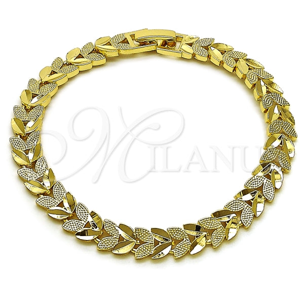 Pulsera Solida 03.213.0406.07 Oro Laminado, Diseño de Trebol de Cuatro Hojas, Diamantado, Dorado