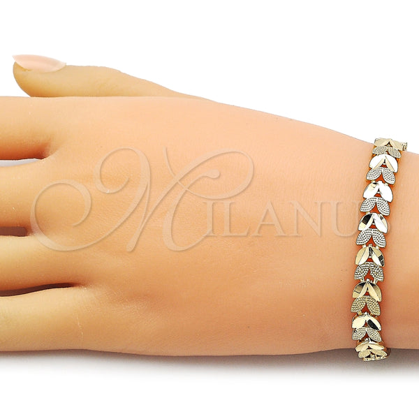 Pulsera Solida 03.213.0406.07 Oro Laminado, Diseño de Trébol de Cuatro Hojas, Diamantado, Tono Dorado (Thickness, 8 Inches Length)