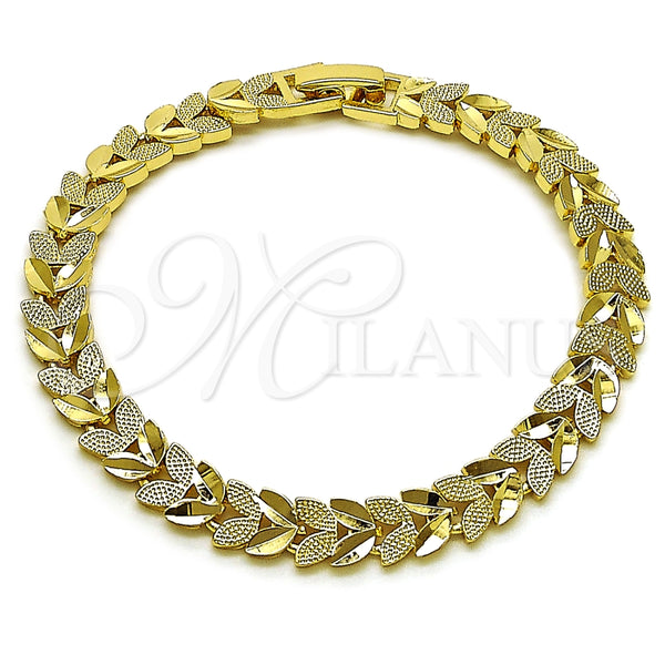 Pulsera Solida 03.213.0406.07 Oro Laminado, Diseño de Trébol de Cuatro Hojas, Diamantado, Tono Dorado (Thickness, 8 Inches Length)