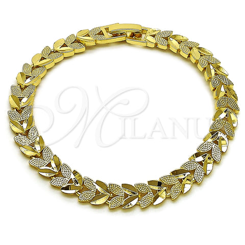 Pulsera Solida 03.213.0406.07 Oro Laminado, Diseño de Trébol de Cuatro Hojas, Diamantado, Tono Dorado (Thickness, 8 Inches Length)