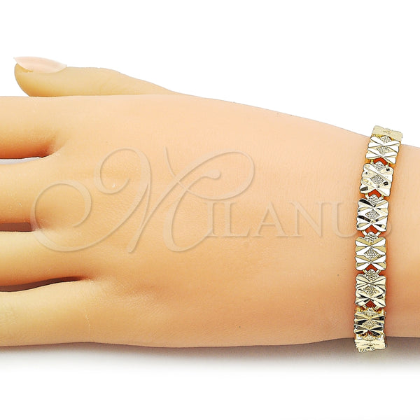 Pulsera Solida 03.213.0407.07 Oro Laminado, Diseño de Corazón, Diamantado, Tono Dorado (Thickness, 7 Inches Length)