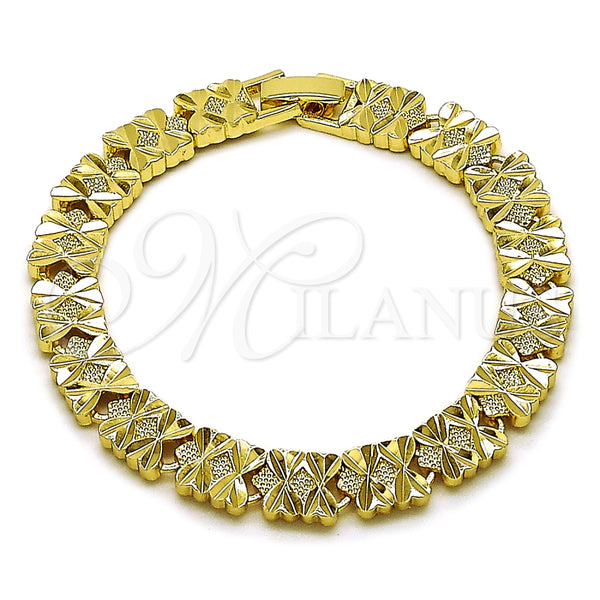 Pulsera Solida 03.213.0407.07 Oro Laminado, Diseño de Corazón, Diamantado, Tono Dorado (Thickness, 7 Inches Length)