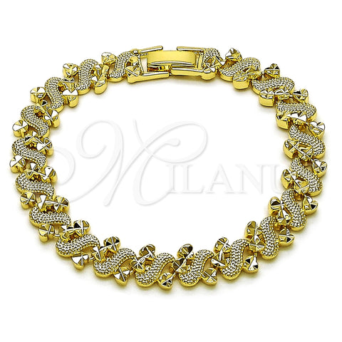 Pulsera Solida 03.213.0398.1.07 Oro Laminado, Diseño de Corazón, Diamantado, Tono Dorado (Thickness, 7 Inches Length)