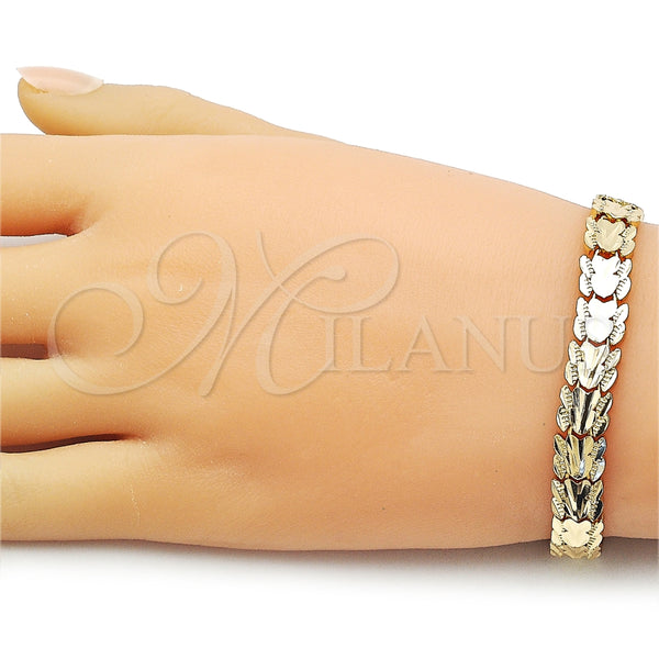 Pulsera Solida 03.213.0408.07 Oro Laminado, Diseño de Corazón, Diamantado, Tono Dorado (Thickness, 7 Inches Length)