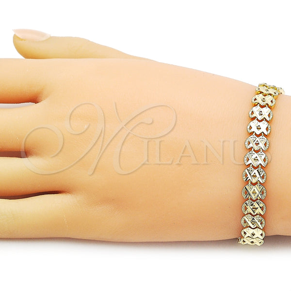 Pulsera Solida 03.213.0399.1.07 Oro Laminado, Diseño de Corazón, Diamantado, Tono Dorado (Thickness, 7 Inches Length)