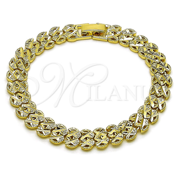 Pulsera Solida 03.213.0399.1.07 Oro Laminado, Diseño de Corazón, Diamantado, Tono Dorado (Thickness, 7 Inches Length)