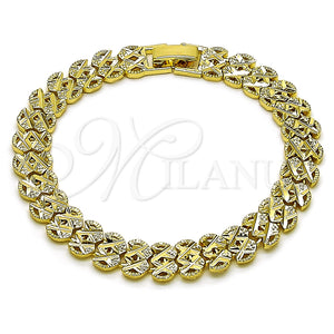 Pulsera Solida 03.213.0399.1.07 Oro Laminado, Diseño de Corazón, Diamantado, Tono Dorado (Thickness, 7 Inches Length)
