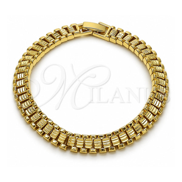 Pulsera Solida 03.213.0410.07 Oro Laminado, Diamantado, Tono Dorado (Grosor 07.4 MM, 8 Pulgadas de Largo)