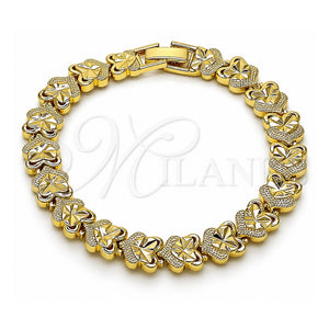 Pulsera Solida 03.213.0393.1.07 Oro Laminado, Diseño de Corazón, Diamantado, Tono Dorado (Grosor 08.6 MM, 7 Pulgadas de Largo)
