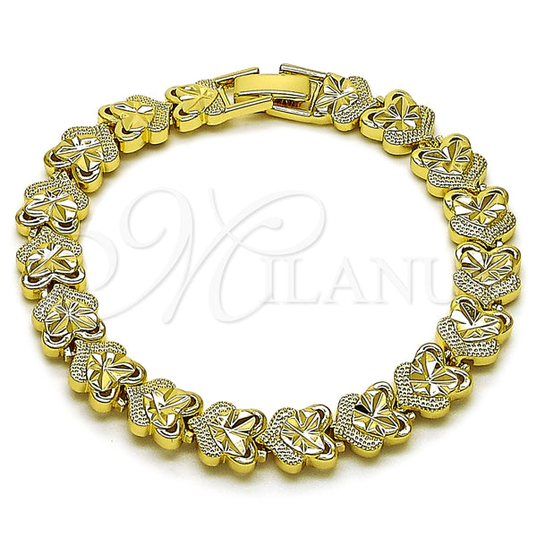 Pulsera Solida 03.213.0393.1.07 Oro Laminado, Diseño de Corazón, Diamantado, Tono Dorado (09 MM Thickness, 7 Inches Length)