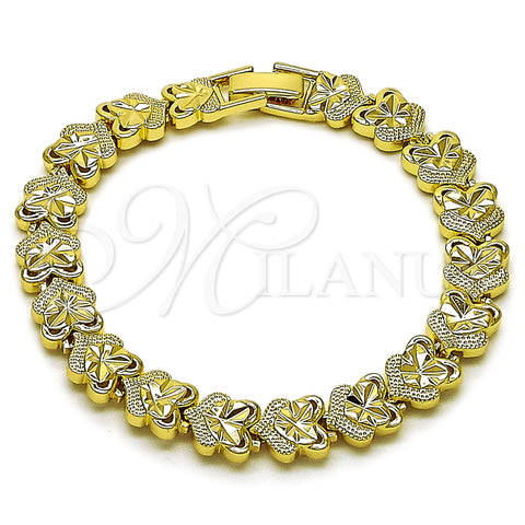 Pulsera Solida 03.213.0393.1.07 Oro Laminado, Diseño de Corazón, Diamantado, Tono Dorado (09 MM Thickness, 7 Inches Length)
